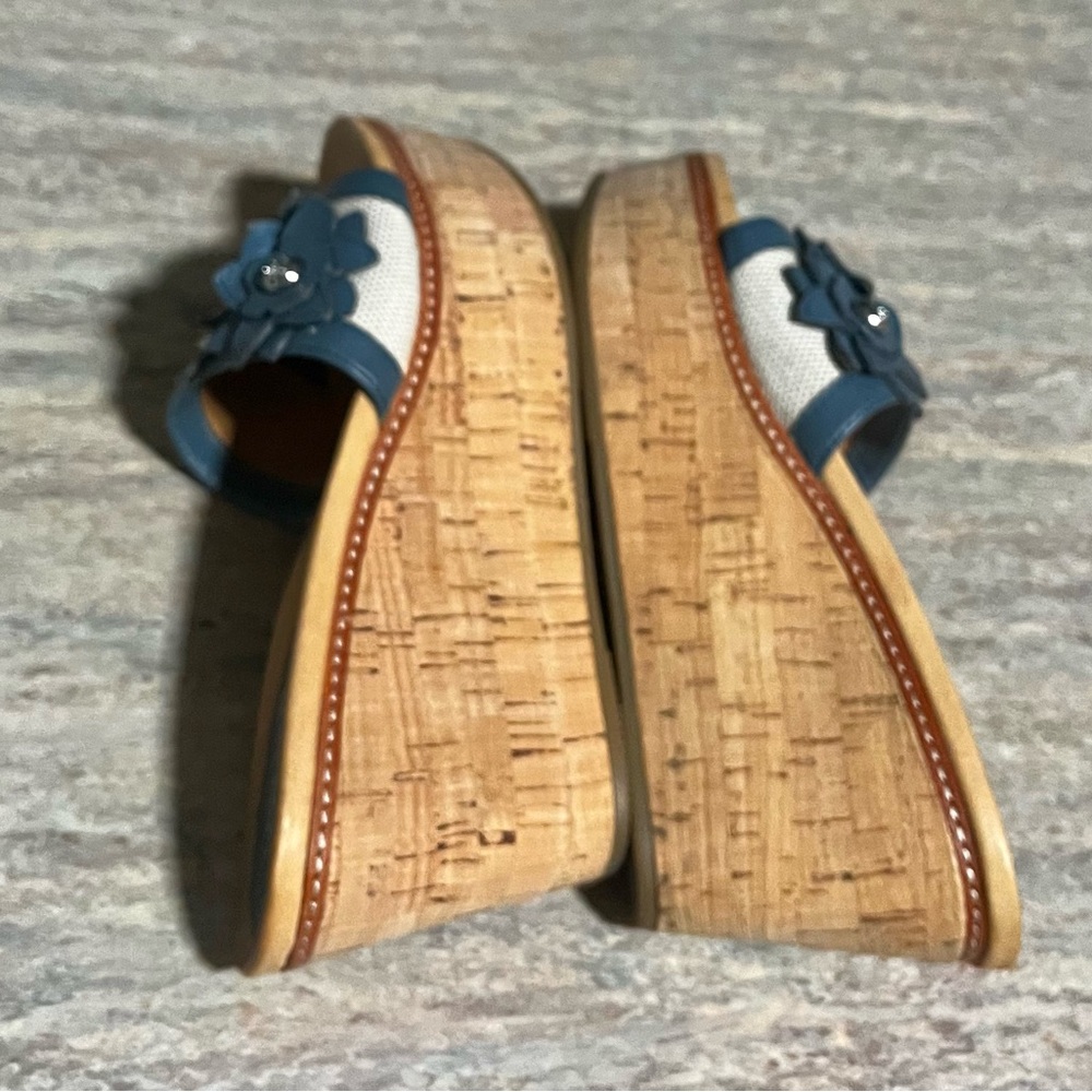 Coach JESACA Blue and Beige Wedge Sandals with Fliral Accents - Picture 13 of 16